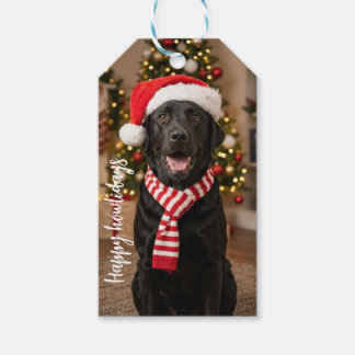 Étiquettes-cadeau Joli Labradoodle Noir Joyeux Howlidays Chapeau de