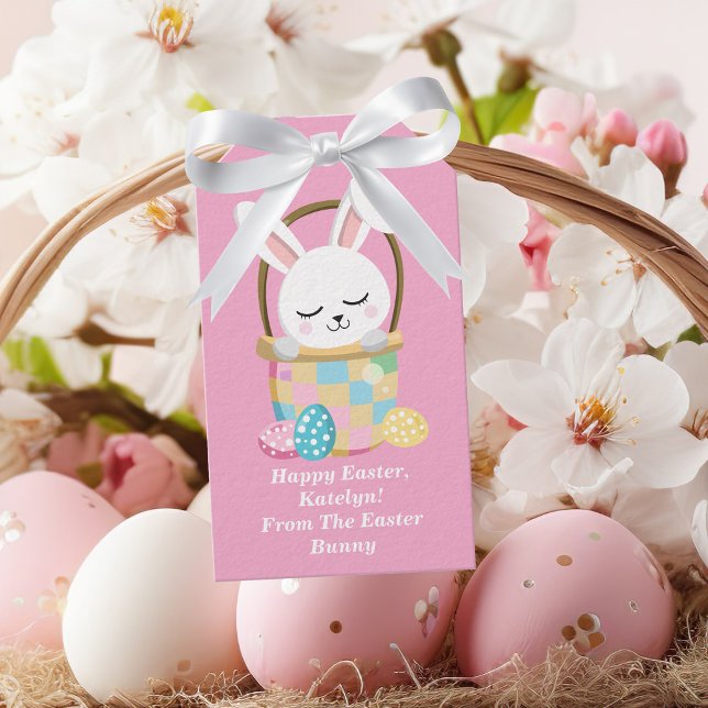 Étiquettes-cadeau Joli lapin de Pâques rose Personnalisé Enfants (Créateur téléchargé)