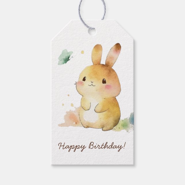Étiquettes-cadeau Joli lapin Lapin Joyeux Anniversaire Personnalisé (Devant)