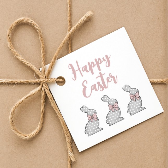 Étiquettes Cadeau Joli Lapin Rose Joyeuses Pâques  (Cute Pink Bunny Happy Easter Favor Tags)