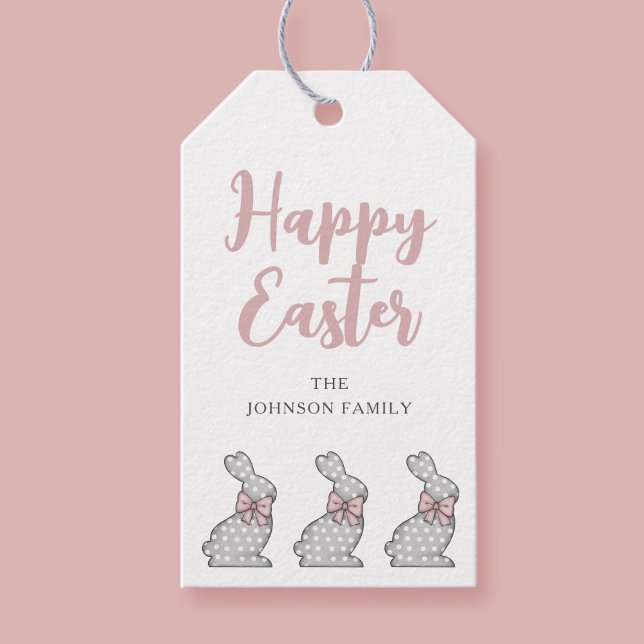 Étiquettes-cadeau Joli Lapin Rose Joyeuses Pâques  (Cute Pink Bunny Happy Easter Gift Tags)