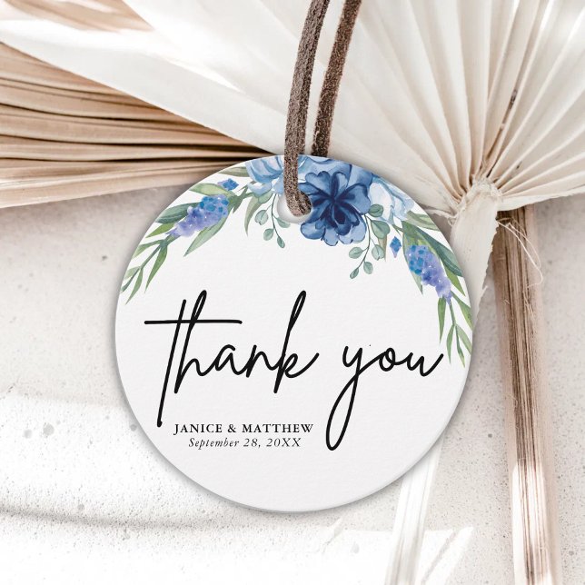Étiquettes Cadeau Joli Mariage Floral Bleu Dusty (Créateur téléchargé)