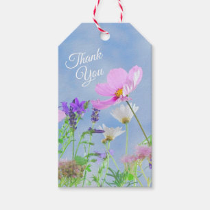 Étiquettes-cadeau Joli Merci de fleurs sauvages roses de printemps