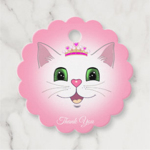 Étiquettes Cadeau Joli minois de chat royal sur un Merci rose