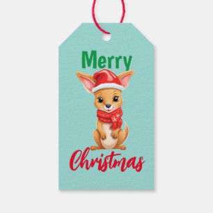 Étiquettes-cadeau Joli Noël Baby Kangaroo Père Noël Scarf
