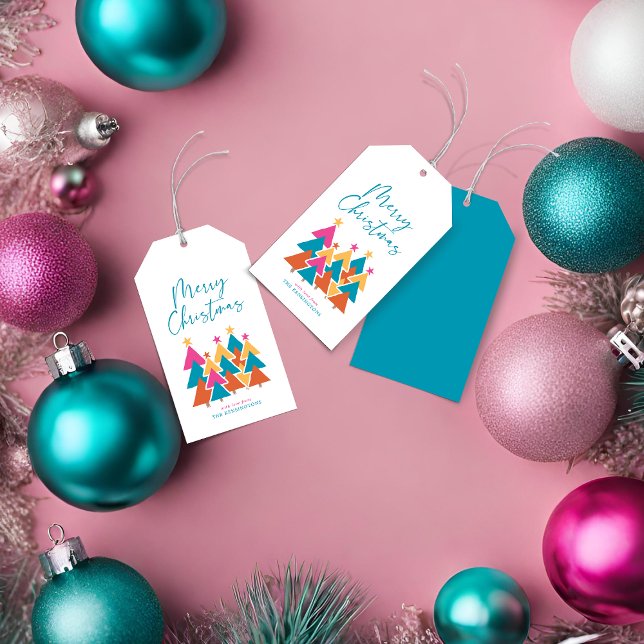 Étiquettes-cadeau Joli Noël coloré moderne (Cute Modern Colorful Christmas Trees Gift Tags)