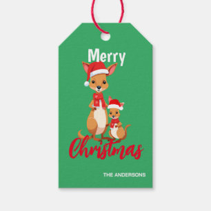 Étiquettes-cadeau Joli Noël Maman Kid Kangaroo Père Noël Scarf