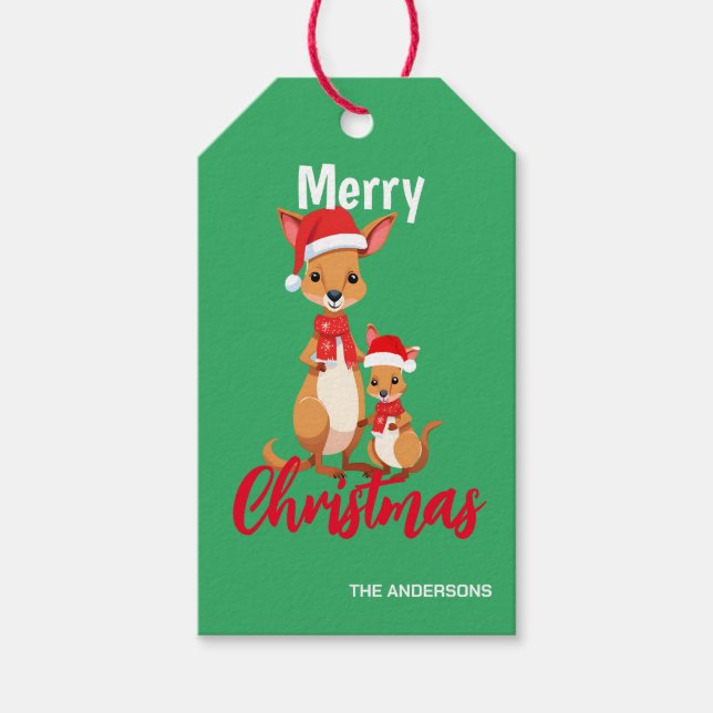 Étiquettes-cadeau Joli Noël Maman Kid Kangaroo Père Noël Scarf (Devant)
