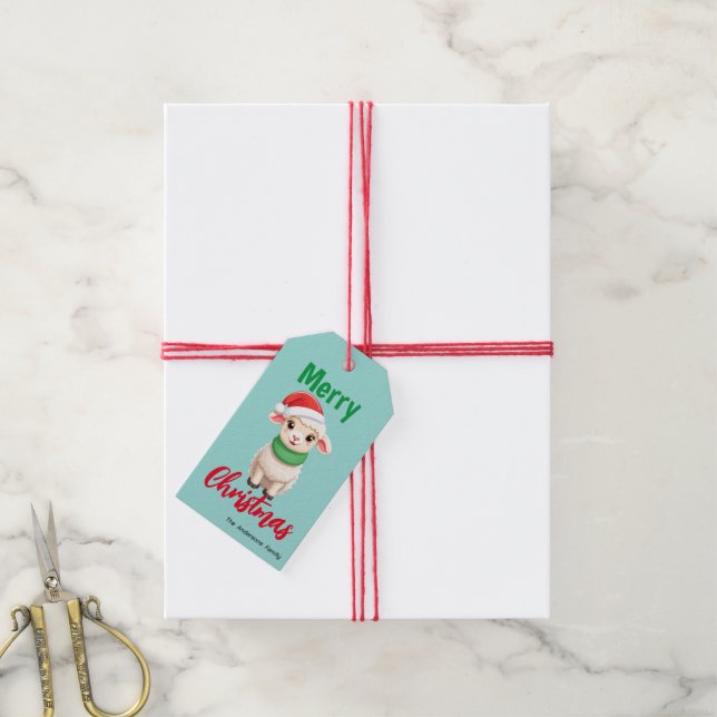 Étiquettes-cadeau Joli Noël mouton Ram Père Noël Fête de l'Écharpe (Avec de la ficelle)