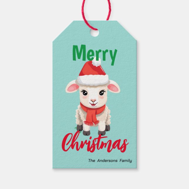 Étiquettes-cadeau Joli Noël mouton Ram Père Noël Fête de l'Écharpe (Devant)