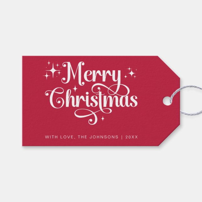Étiquettes-cadeau Joli Noël rétro élégant rouge et blanc (Devant (Horizontal))