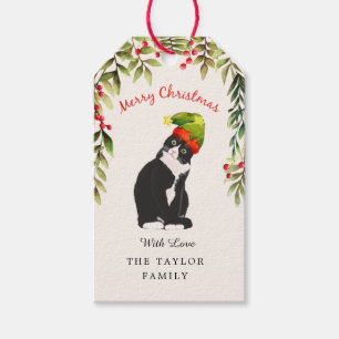 Étiquettes-cadeau Joli Noël Rouge Baies Noires Amoureux de les chats