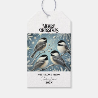 Étiquettes-cadeau Joli Oiseaux de Noël de neige Bleu