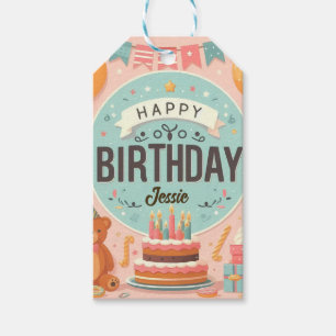 Étiquettes-cadeau Joli ours en peluche Rose pastel Joyeux anniversai