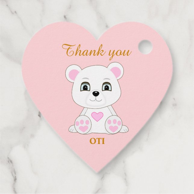 Étiquettes Cadeau Joli ours polaire merci pour l'or et rose clair (Dos)