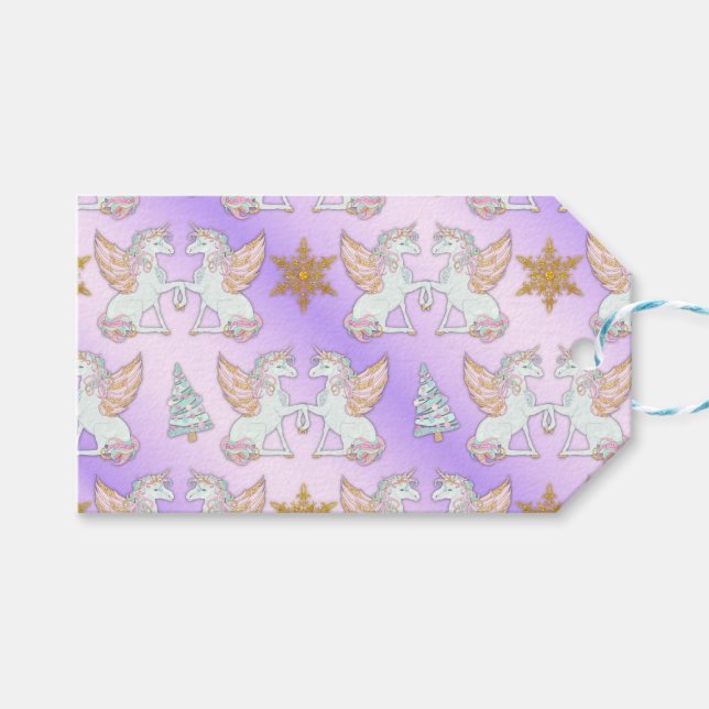 Étiquettes-cadeau Joli Pastel Pink Ailes Unicornes Noël (Devant (Horizontal))