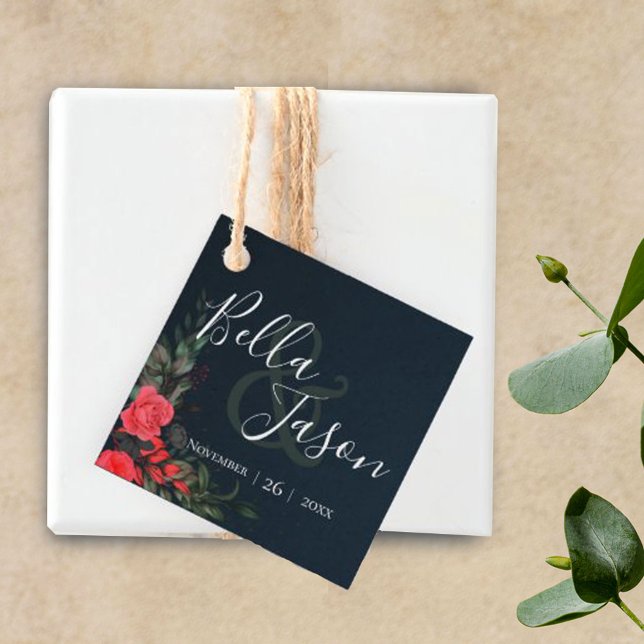 Étiquettes Cadeau Joli Peach Grey Floral Script Typographie Mariage (Créateur téléchargé)