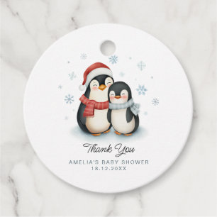 Étiquettes Cadeau Joli Penguin d'hiver Famille Baby shower de Noël