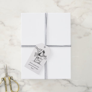 Étiquettes-cadeau Joli pingouin de Noël rétro avec chapeau et écharp