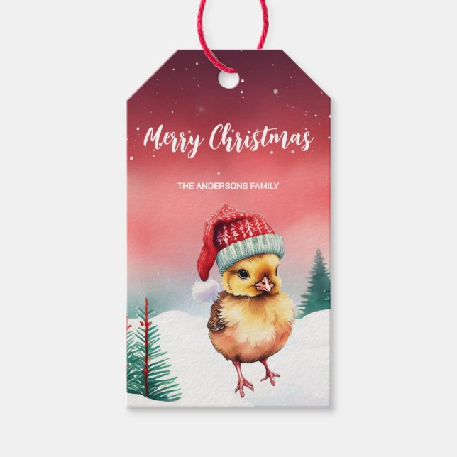 Étiquettes-cadeau Joli poulet chick Père Noël fête de Noël Enfant de (Devant)