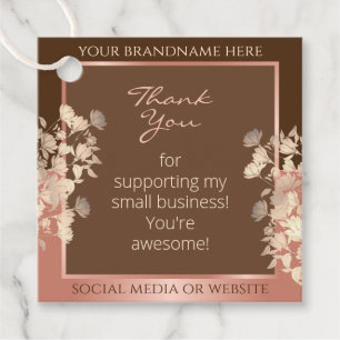Étiquettes Cadeau Joli produit floral Fournitures Or Brown et Rose