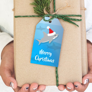 Étiquettes-cadeau Joli requin Santa Chapeau animal Noël