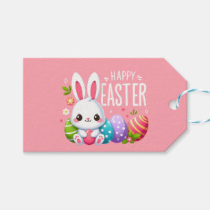 Étiquettes-cadeau Joli, rose et heureux lapin de Pâques