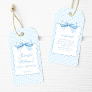 Étiquettes-cadeau Joli ruban bleu bébé garçon douche merci