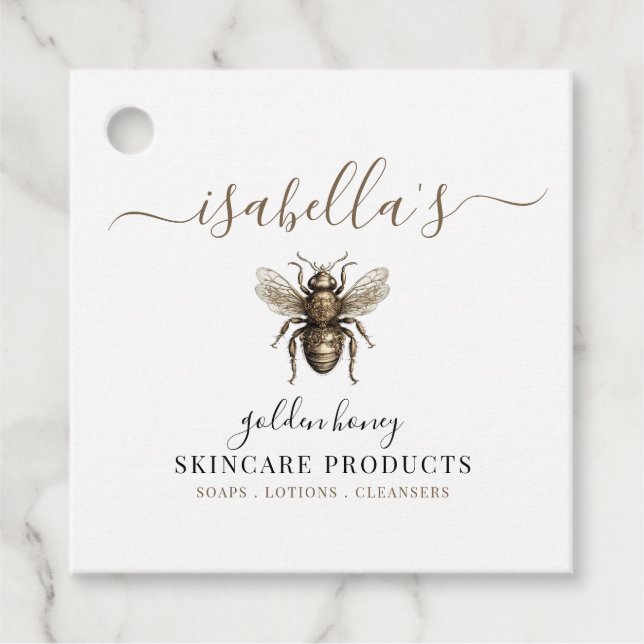 Étiquettes Cadeau Joli Script Signature Gold Bee Produits de soins (Devant)