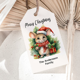Étiquettes-cadeau Joli Souris Chapeau Rouge de Père Noël Nom de Vaca