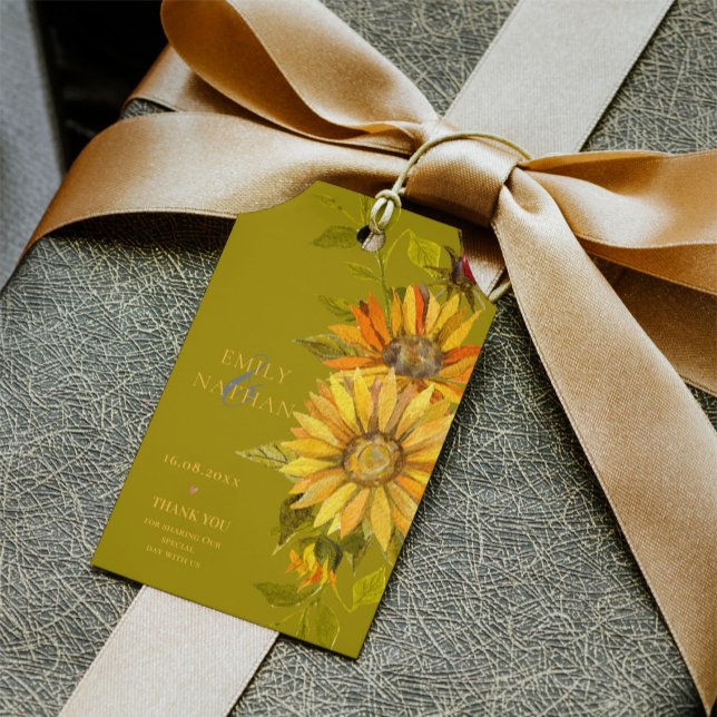Étiquettes-cadeau Joli tournesol jaune Élégant Mariage floral (Pretty Yellow Sunflower Elegant Floral Wedding Gift Tags)