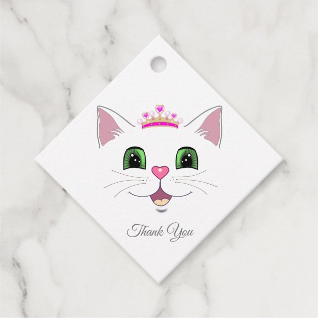 Étiquettes Cadeau Joli visage de chat royal avec couronne Merci Favo (Devant)