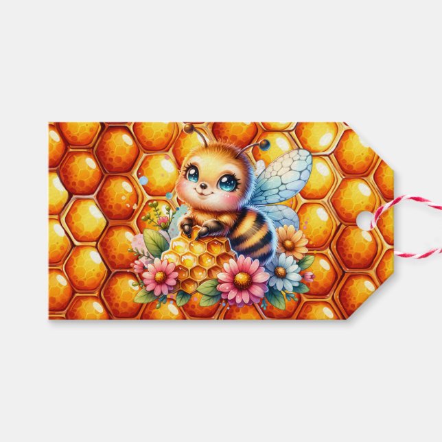 Étiquettes-cadeau Jolie abeille au miel et peigne de miel Baby showe (Devant (Horizontal))