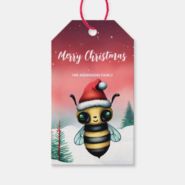Étiquettes-cadeau Jolie abeille au miel Père Noël fête de Noël Enfan (Devant)