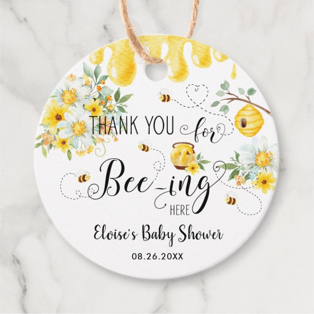Étiquettes Cadeau Jolie Abeilles de Miel Jaune Floral Baby shower d' (Devant)