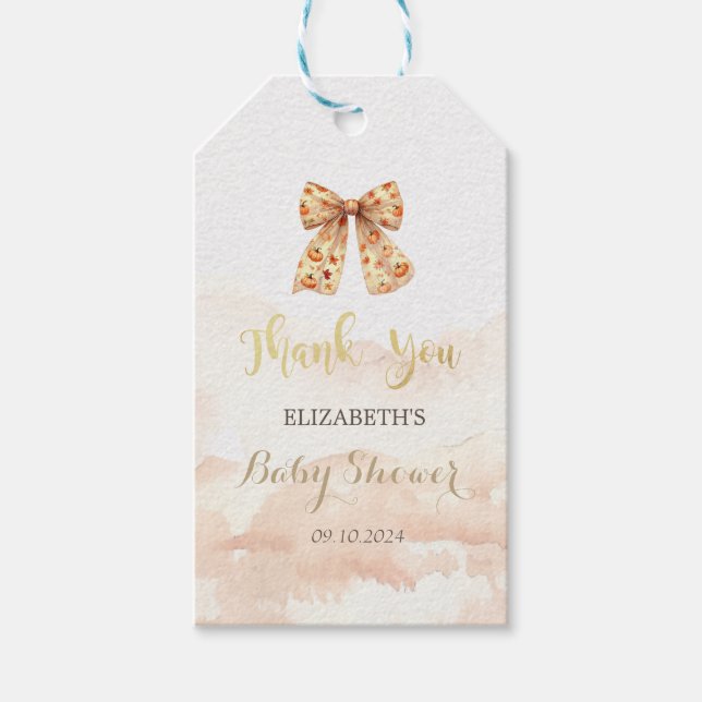 Étiquettes-cadeau Jolie automne citrouilles noeud Baby Shower  (Devant)