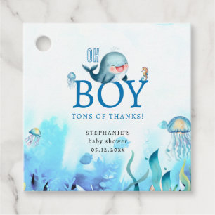 Étiquettes Cadeau Jolie baleine sous l'eau de mer Baby shower garçon