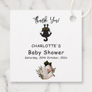 Étiquettes Cadeau Jolie chatte noire et bébé livre Shower