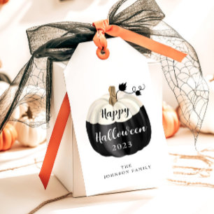 Étiquettes-cadeau Jolie citrouille noire et blanche Joyeux Halloween