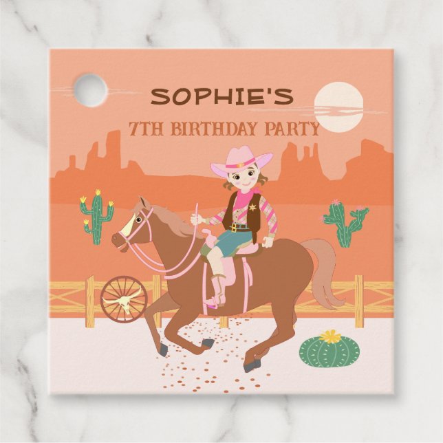 Étiquettes Cadeau Jolie Cowgirl et cheval fête d'anniversaire (Devant)