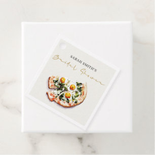Étiquettes Cadeau Jolie Élégante Pizza aux Œufs et Basilic Fête de M