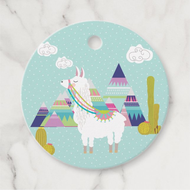 Étiquettes Cadeau Jolie et colorée Llama Pyramide Anniversaire Merci (Devant)