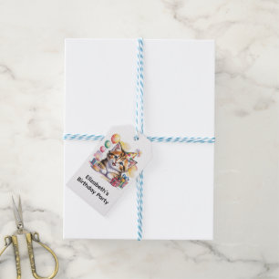 Étiquettes-cadeau Jolie fête d'anniversaire à l'aquarelle de chaton