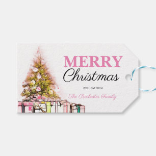 Étiquettes-cadeau Jolie fête de Noël Pink Holiday Tree