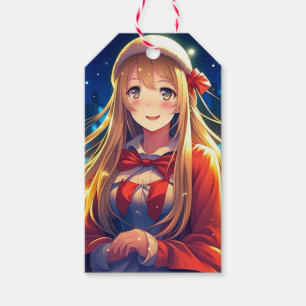 Étiquettes-cadeau Jolie fille Anime pendant Noël de jour d'hiver