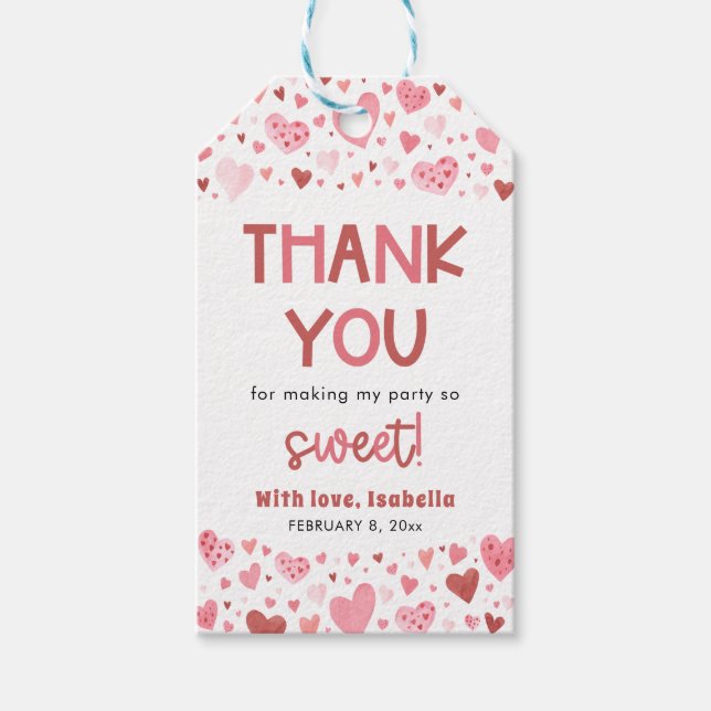 Étiquettes-cadeau Jolie Fille Anniversaire Saint Valentin Cœurs Rose (Devant)