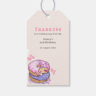 Étiquettes-cadeau Jolie Fille au Gâteau Rose Merci Anniversaire