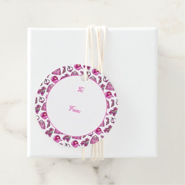 Étiquettes Cadeau Jolie fille Cool rose (En situation)