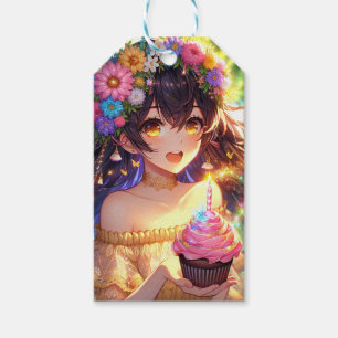 Étiquettes-cadeau Jolie Fille d'Anime Anniversaire
