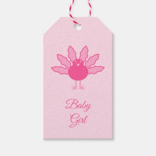 Étiquettes-cadeau Jolie fille rose Thanksgiving Turquie Custom